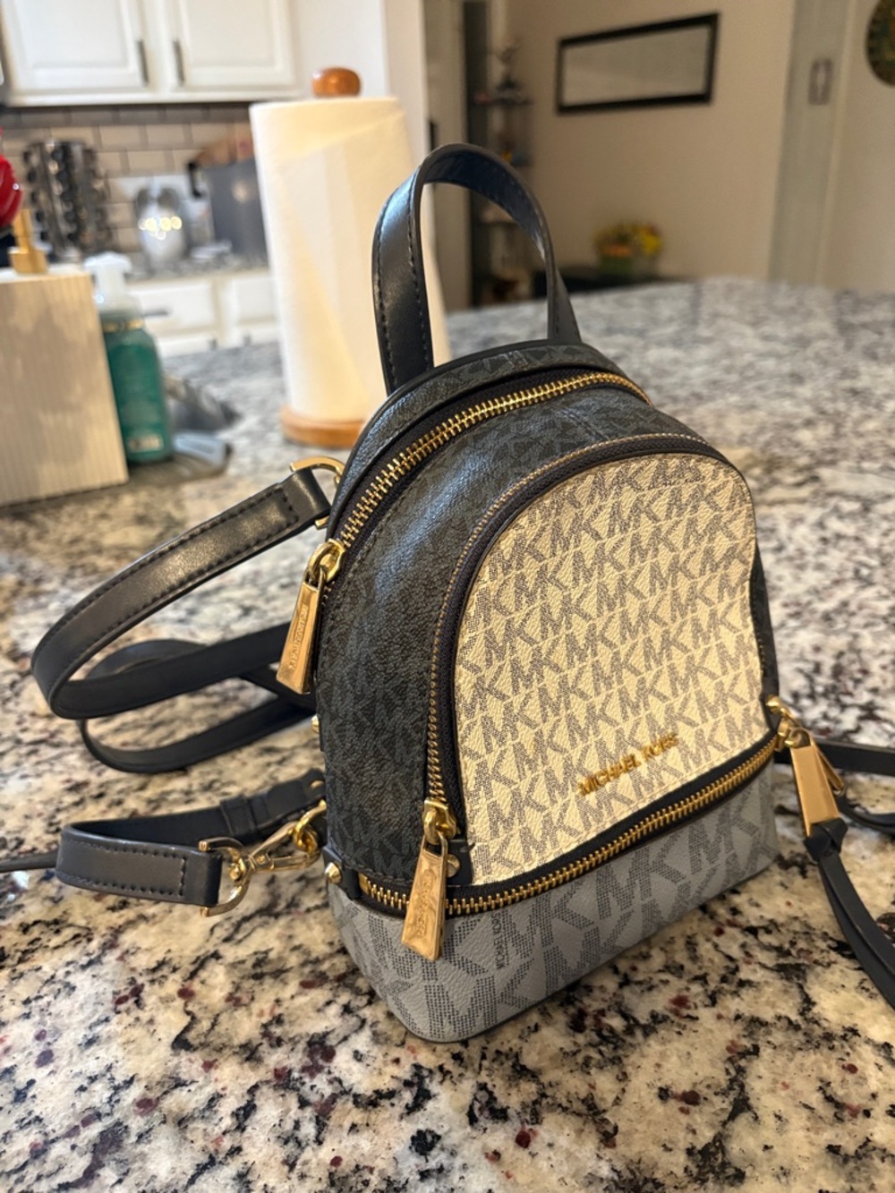 Michael Kors Two-Tone Signature Mini Backpack in Black and Vanilla